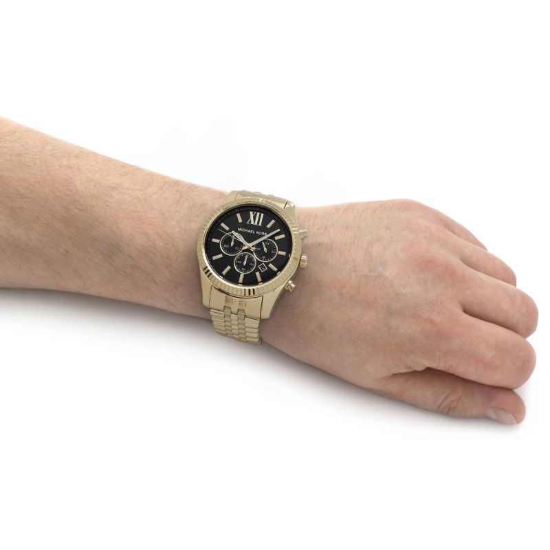  Shop Authentic Michael Kors Lexington Chronograph Black Dial Gold Steel Strap Watch for Men - MK8286 - Luxxuri