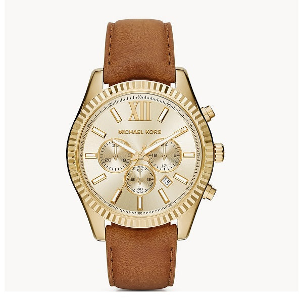  Shop Authentic Michael Kors Lexington Chronograph Gold Dial Brown Leather Strap Watch For Men - MK8447 - Luxxuri