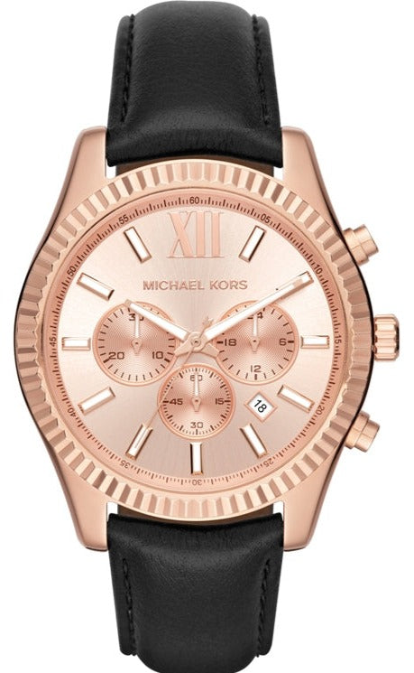  Shop Authentic Michael Kors Lexington Chronograph Rose Gold Dial Black Leather Strap Watch For Men - MK8516 - Luxxuri