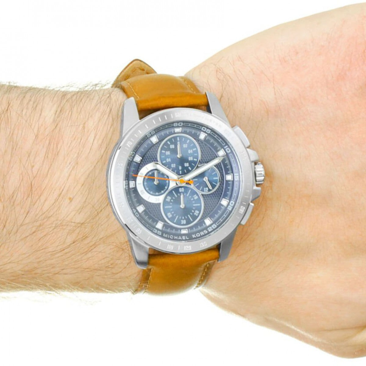  Shop Authentic Michael Kors Ryker Chronograph Analog Blue Dial Brown Leather Strap Watch For Men - MK8518 - Luxxuri