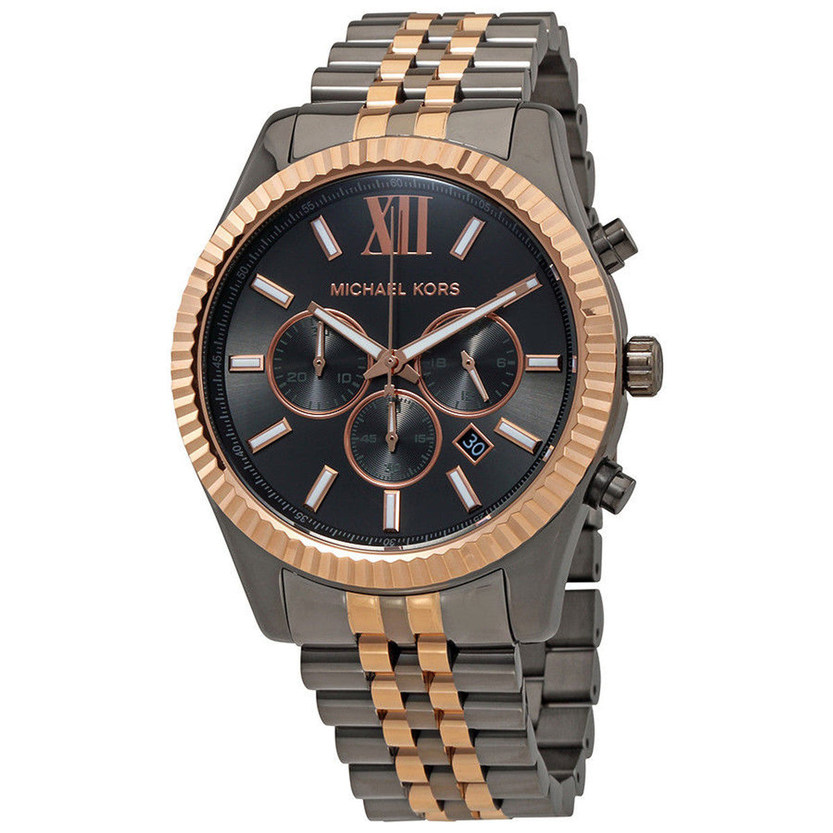  Shop Authentic Michael Kors Lexington Chronograph Black Dial Two Tone Steel Strap Watch for Men - MK8561 - Luxxuri