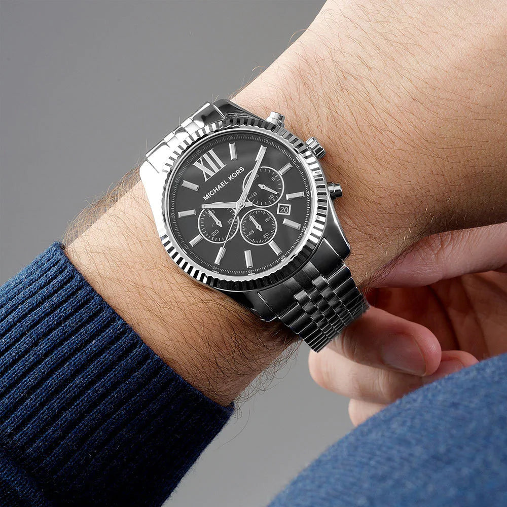  Shop Authentic Michael Kors Lexington Chronograph Black Dial Black Steel Strap Watch For Men - MK8602 - Luxxuri