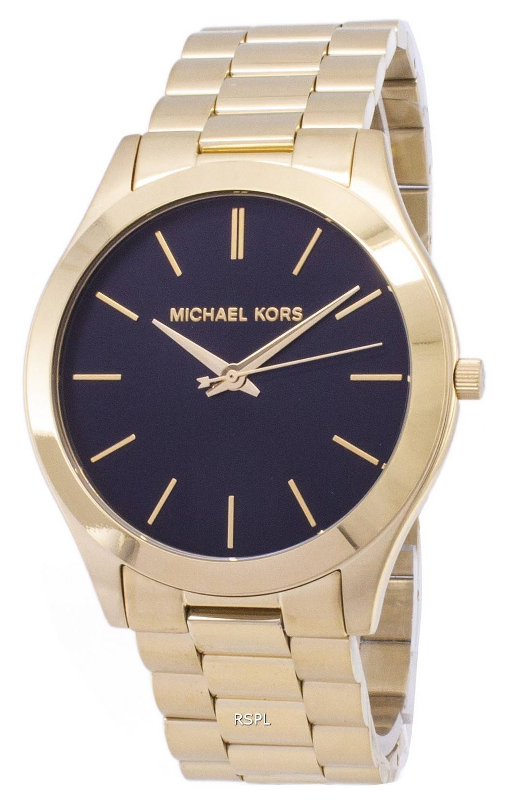  Shop Authentic Michael Kors Slim Runway Quartz Black Dial Gold Steel Strap Watch For Men - MK8621 - Luxxuri