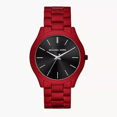  Shop Authentic Michael Kors Slim Runway Quartz Black Dial Red Steel Strap Watch for Men - MK8712 - Luxxuri