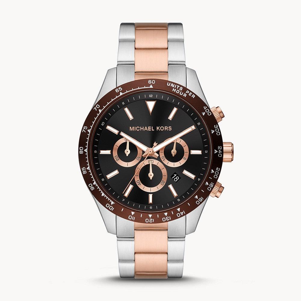  Shop Authentic Michael Kors Layton Chronograph Black Dial Two Tone Steel Strap Watch For Men - MK8913 - Luxxuri