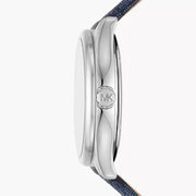  Shop Authentic Michael Kors Benning Three Hand Silver Dial Blue Leather Strap Watch For Men - MK8930 - Luxxuri
