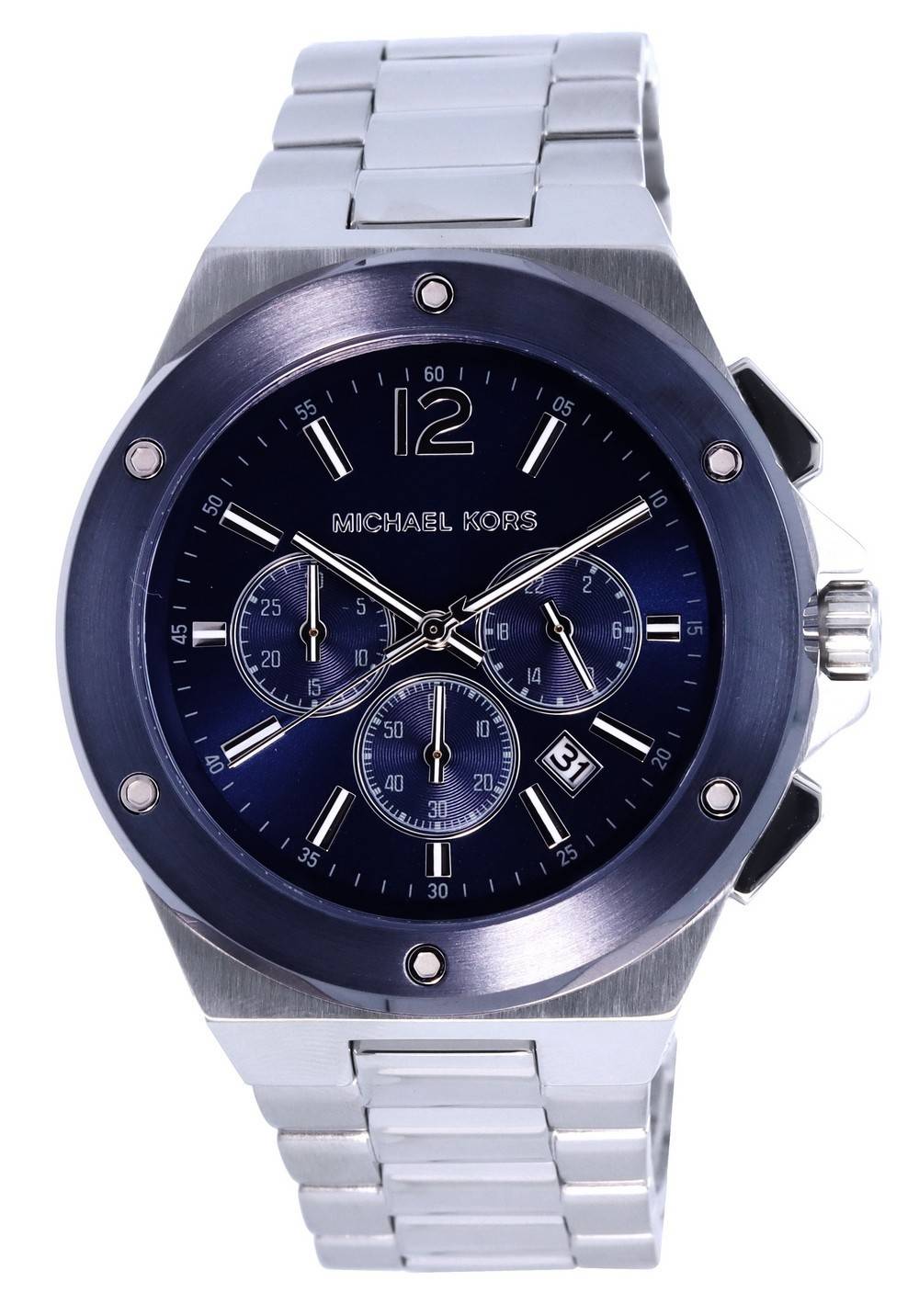  Shop Authentic Michael Kors Lennox Chronograph Blue Dial Silver Steel Strap Watch For Men - MK8938 - Luxxuri