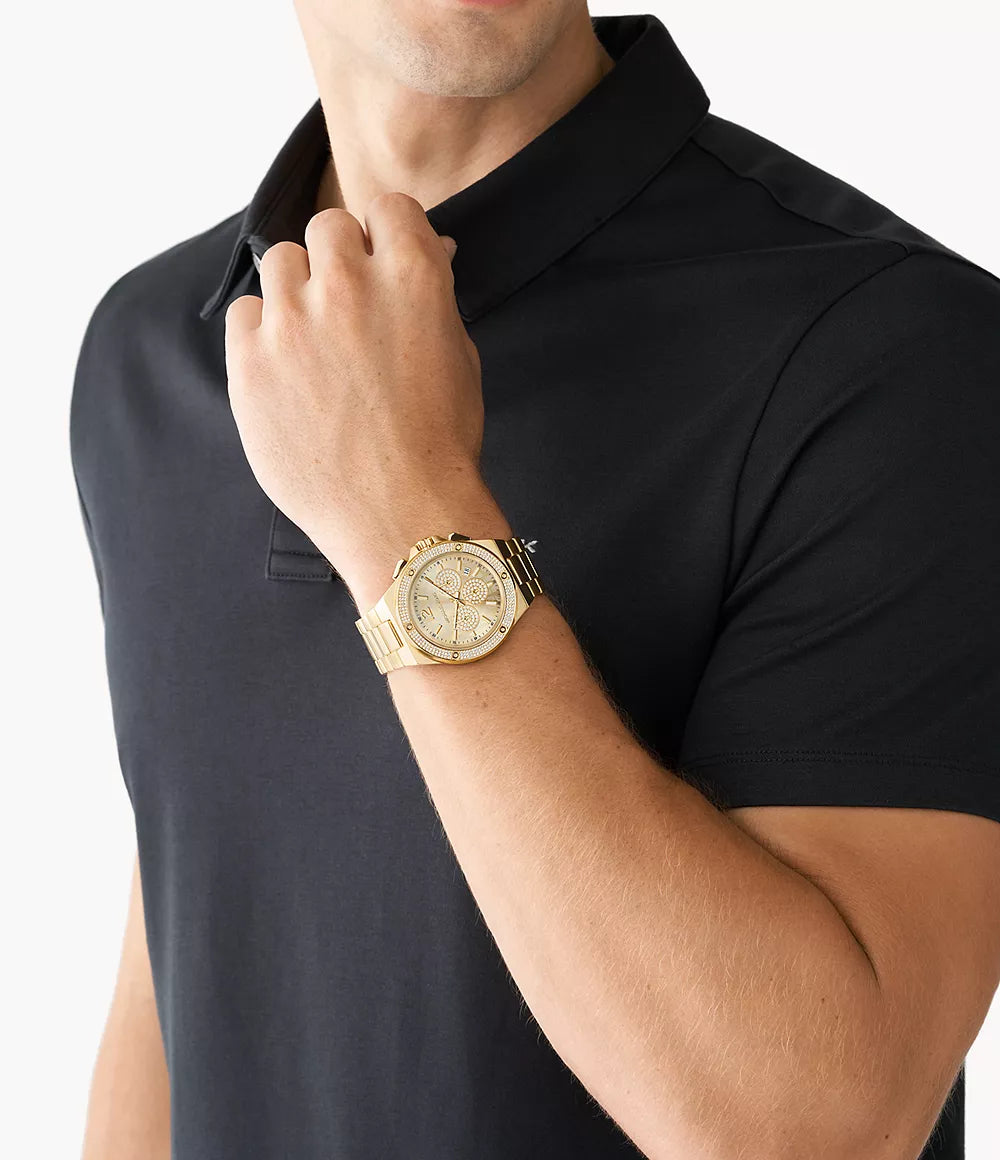  Shop Authentic Michael Kors Lennox Chronograph Gold Dial Gold Steel Strap Watch For Men - MK8989 - Luxxuri