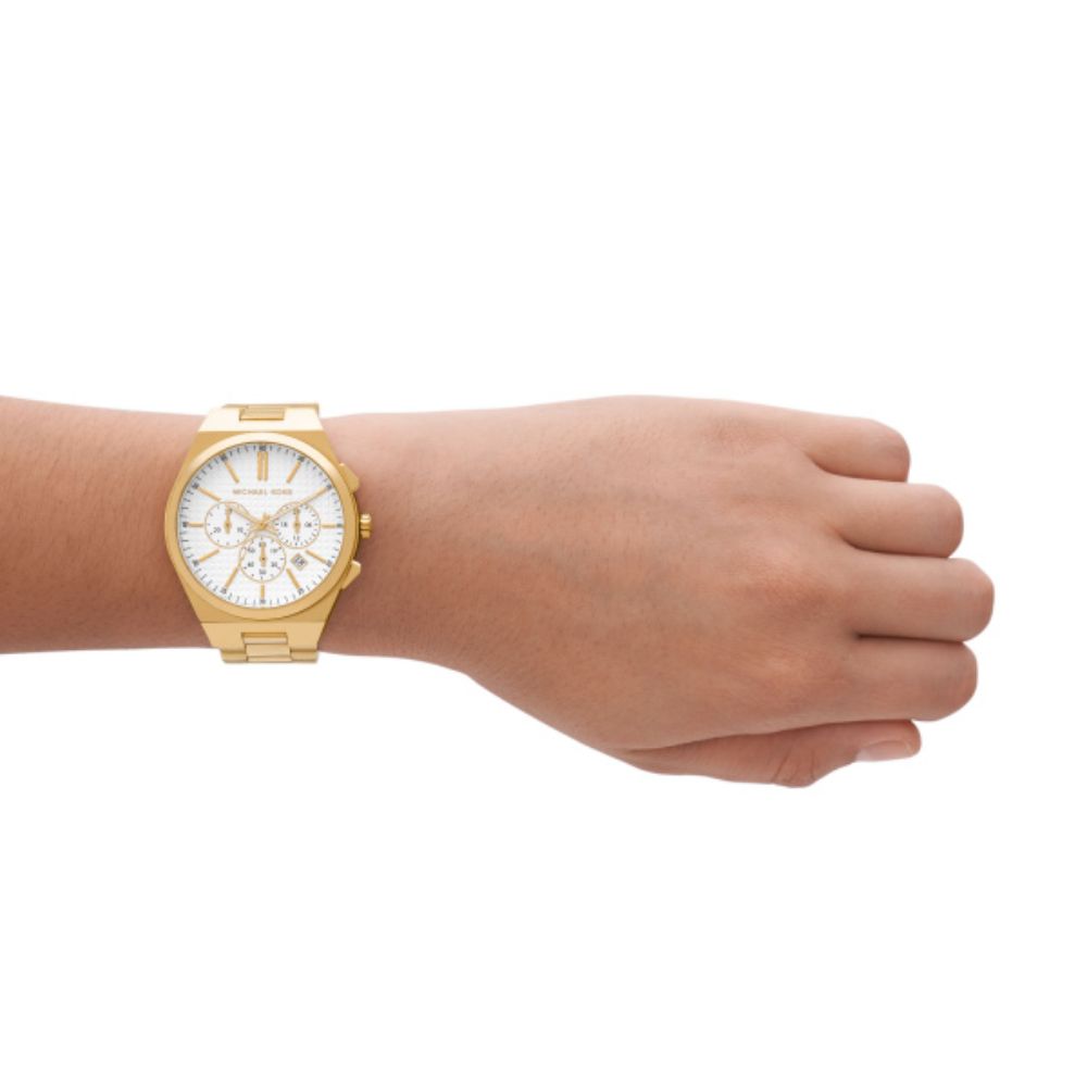  Shop Authentic Michael Kors Lennox Chronograph White Dial Gold Steel Strap Watch For Men - MK9120 - Luxxuri