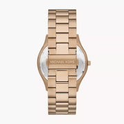  Shop Authentic Michael Kors Slim Runway Three-Hand Gold Dial Gold Steel Strap Watch for Women - MK9122 - Luxxuri