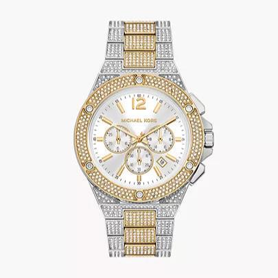  Shop Authentic Michael Kors Lennox Pave Crystals Chronograph White Dial Two Tone Steel Strap Watch for Men - MK9150 - Luxxuri