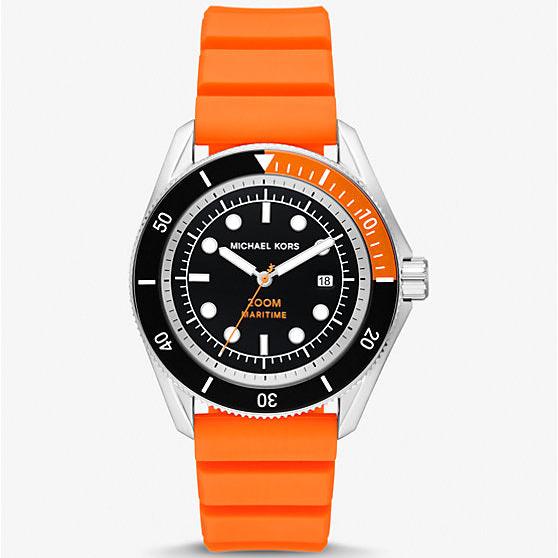  Shop Authentic Michael Kors Maritime Three-Hand Analog Black Dial Orange Silicone Strap Watch for Men - MK9157 - Luxxuri