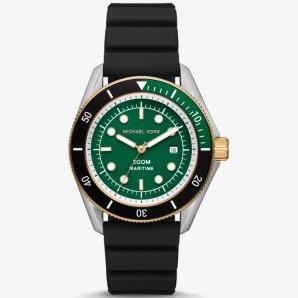  Shop Authentic Michael Kors Maritime Analog Green Dial Black Silicone Strap Watch for Men - MK9158 - Luxxuri