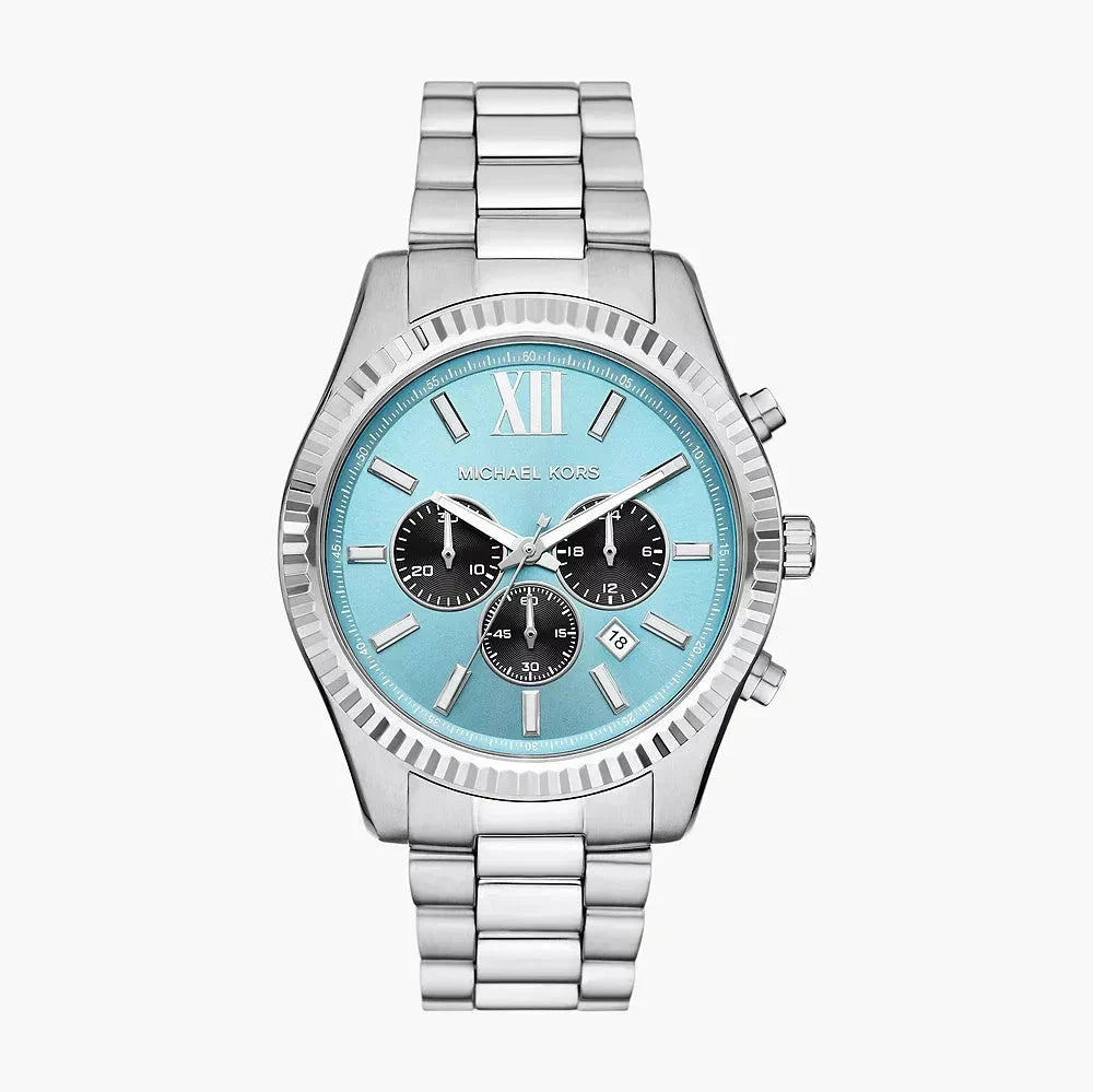  Shop Authentic Michael Kors Lexington Chronograph Blue Dial Silver Steel Strap Watch for Men - MK9165 - Luxxuri