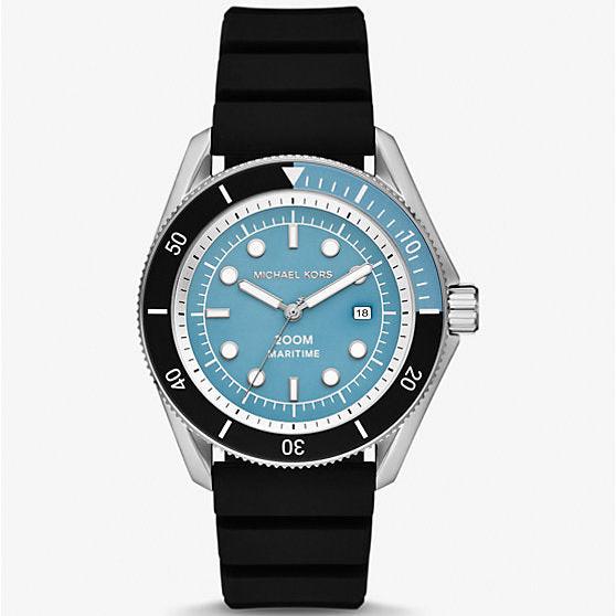  Shop Authentic Michael Kors Maritime Three Hand Blue Dial Black Silicone Strap Watch for Men - MK9167 - Luxxuri