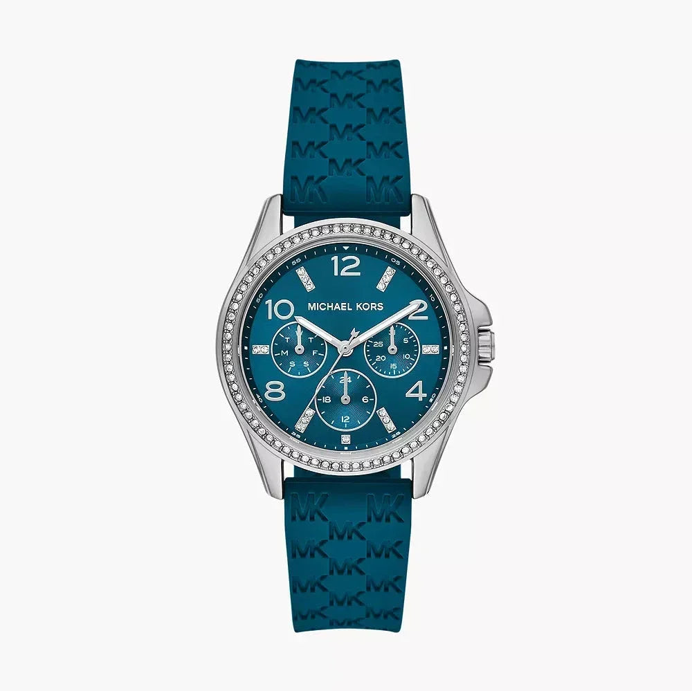  Shop Authentic Michael Kors Mini Pilot Pave Blue Dial Blue Silicone Strap Watch for Women - MKO1004 - Luxxuri