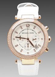  Shop Authentic Michael Kors Parker White Diamonds Dial White Leather Strap Watch for Women - MK2281 - Luxxuri