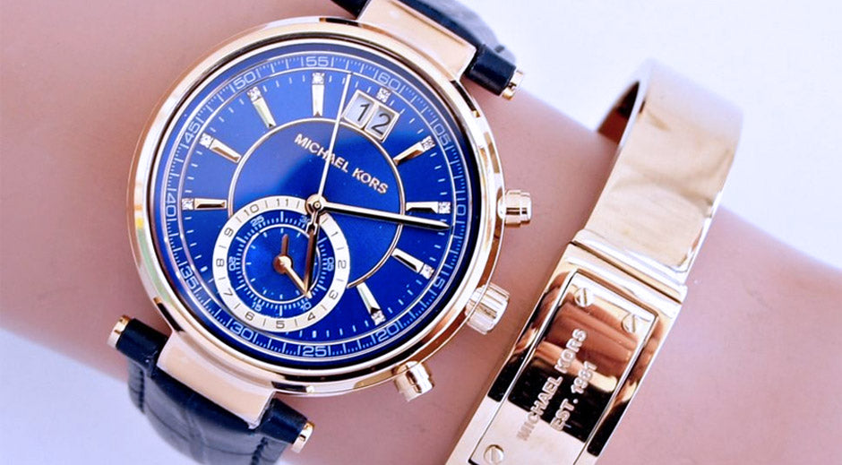  Shop Authentic Michael Kors Sawyer Blue Dial Blue Leather Strap Watch for Women - MK2425 - Luxxuri