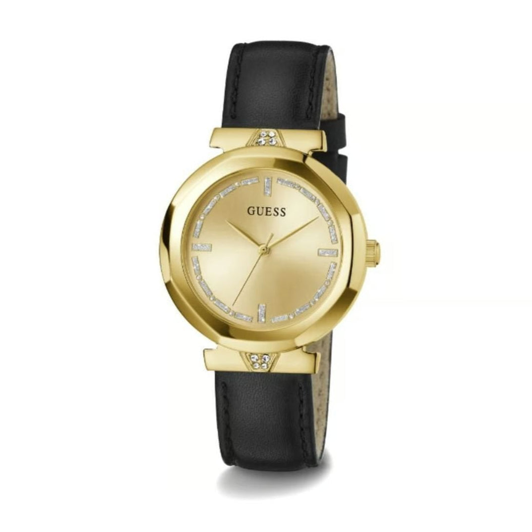  Shop Authentic Guess Rumour Quartz Gold Dial Black Leather Strap Watch For Women - GW0689L2 - Luxxuri