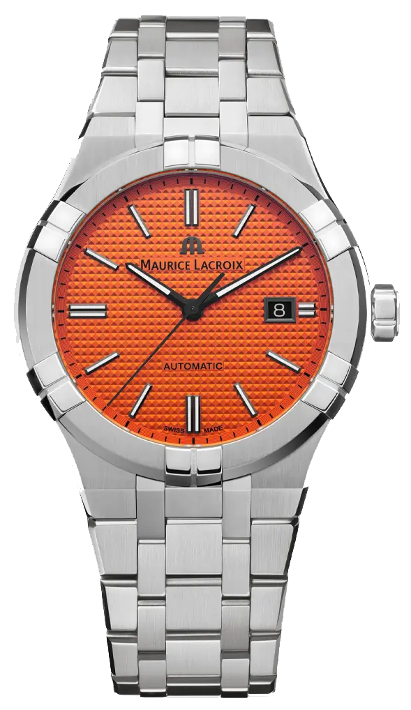  Shop Authentic Maurice Lacroix Aikon Automatic Date Orange Dial Silver Steel Strap Watch For Men - AI6008-SS00F-530-E - Luxxuri
