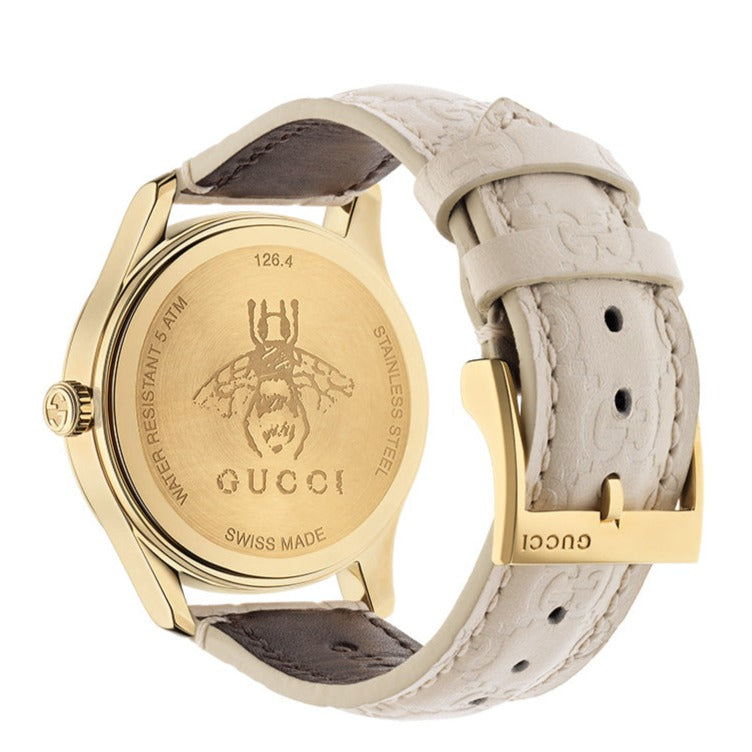  Shop Authentic Gucci G Timeless Quartz White Dial White Leather Strap Watch For Women - YA1264033A - Luxxuri