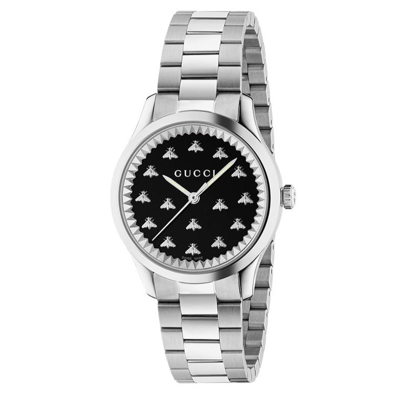  Shop Authentic Gucci G Timeless Quartz Black Dial Silver Steel Strap Watch for Women - YA1265034 - Luxxuri