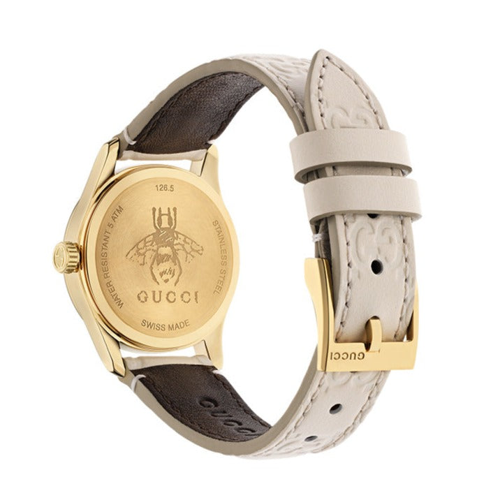  Shop Authentic Gucci G Timeless Quartz White Dial White Leather Strap Watch For Women - YA126580A - Luxxuri
