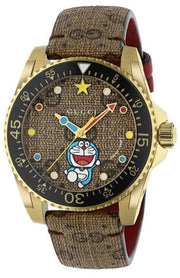  Shop Authentic Gucci Dive Doraemon Quartz Brown Dial Brown Leather Strap Watch For Men - YA136335 - Luxxuri