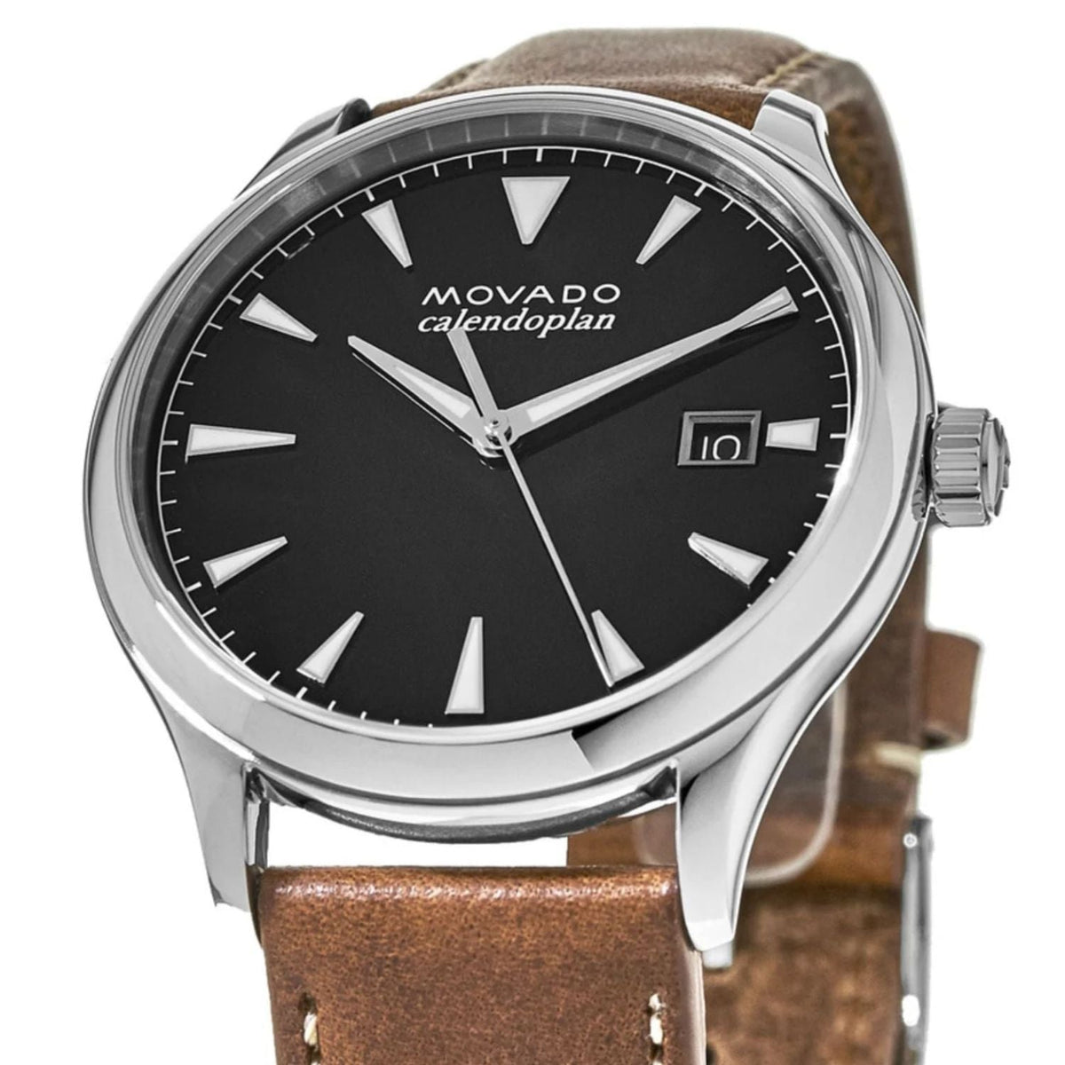  Shop Authentic Movado Heritage Calendoplan Black Dial Brown Leather Strap Watch for Men - 3650001 - Luxxuri