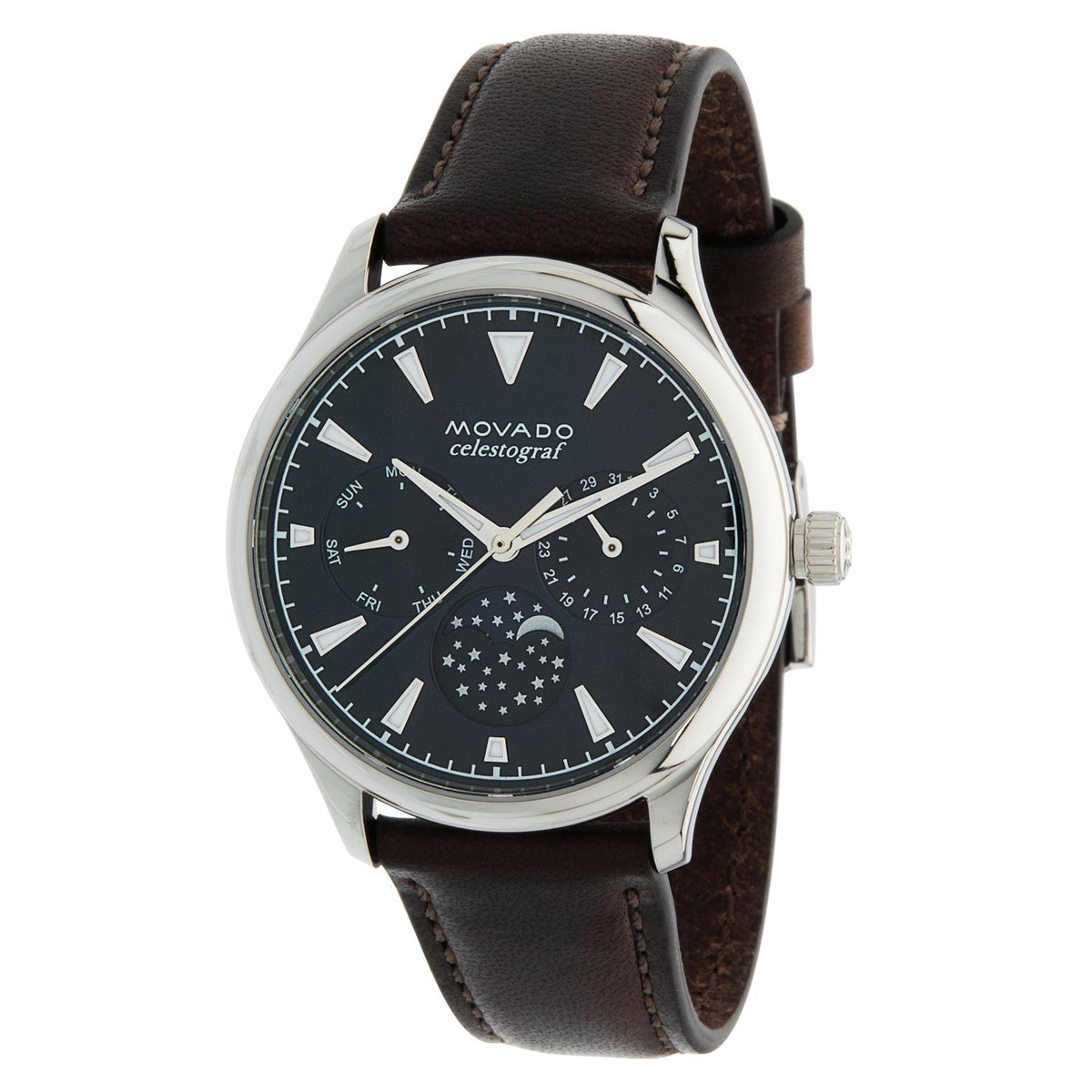  Shop Authentic Movado Heritage Moonphase Blue Dial Brown Leather Strap Watch For Women - 3650009 - Luxxuri