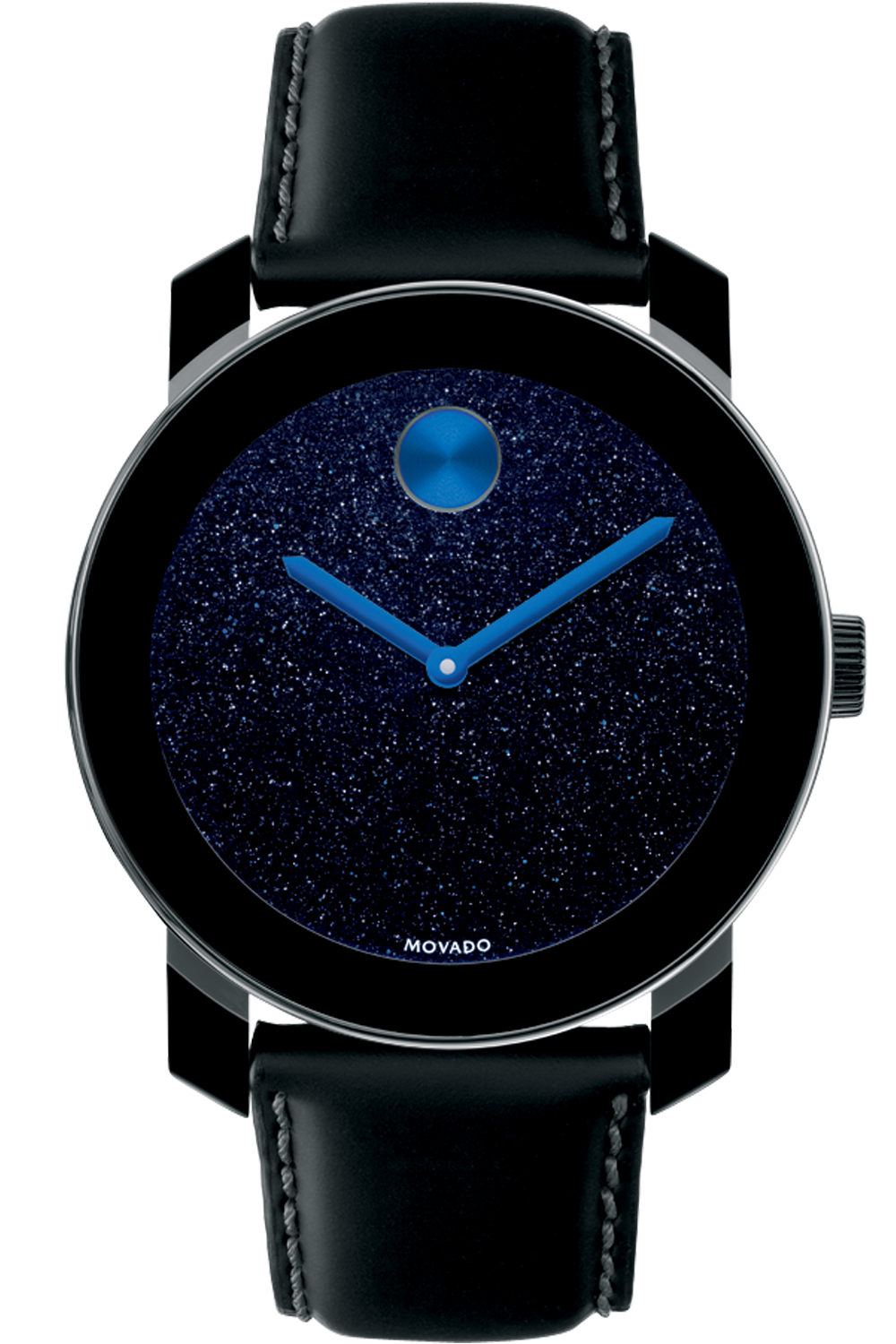  Shop Authentic Movado Bold Metallic Blue Dial Black Leather Strap Watch for Men - 3600137 - Luxxuri