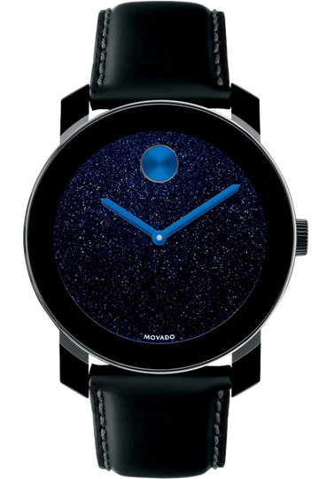  Shop Authentic Movado Bold Metallic Blue Dial Black Leather Strap Watch for Men - 3600137 - Luxxuri