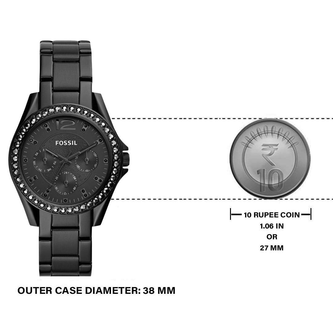  Shop Authentic Fossil Riley Multifunction Black Dial Black Steel Strap Watch for Women - ES4519 - Luxxuri