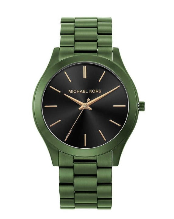  Shop Authentic Michael Kors Slim Runway Quartz Black Dial Green Steel Strap Watch For Men - MK8715 - Luxxuri