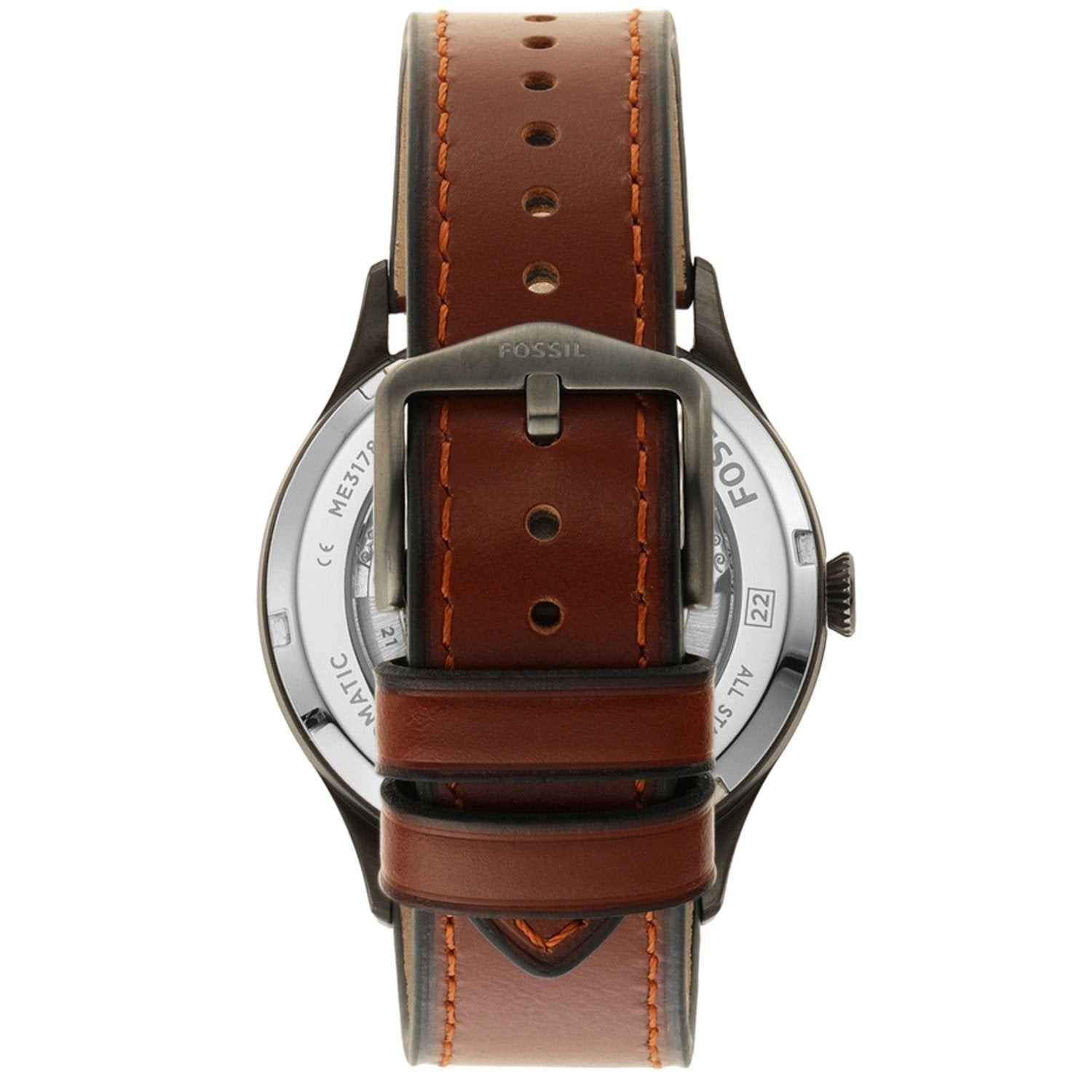  Shop Authentic Fossil Forrester Automatic Skeleton Grey Dial Brown Leather Strap Watch for Men - ME3178 - Luxxuri