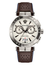  Shop Authentic Versace Aion Chronograph White Dial Brown Leather Strap Watch for Men - VBR010017 - Luxxuri