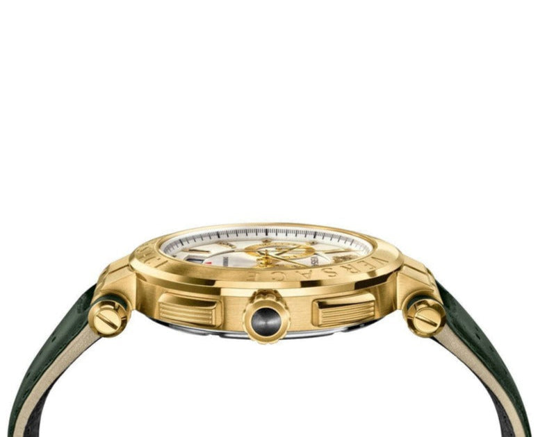  Shop Authentic Versace Aion Chronograph White Dial Green Leather Strap Watch for Men - VBR020017 - Luxxuri