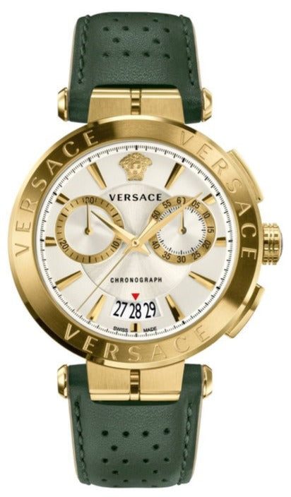  Shop Authentic Versace Aion Chronograph White Dial Green Leather Strap Watch for Men - VBR020017 - Luxxuri