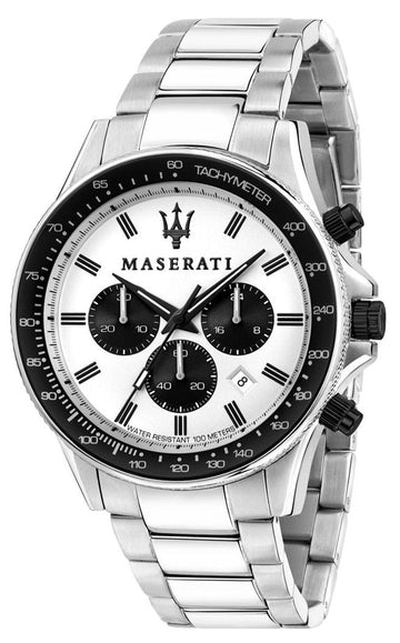  Shop Authentic Maserati SFIDA Chronograph White Dial Silver Steel Strap Watch For Men - R8873640003 - Luxxuri