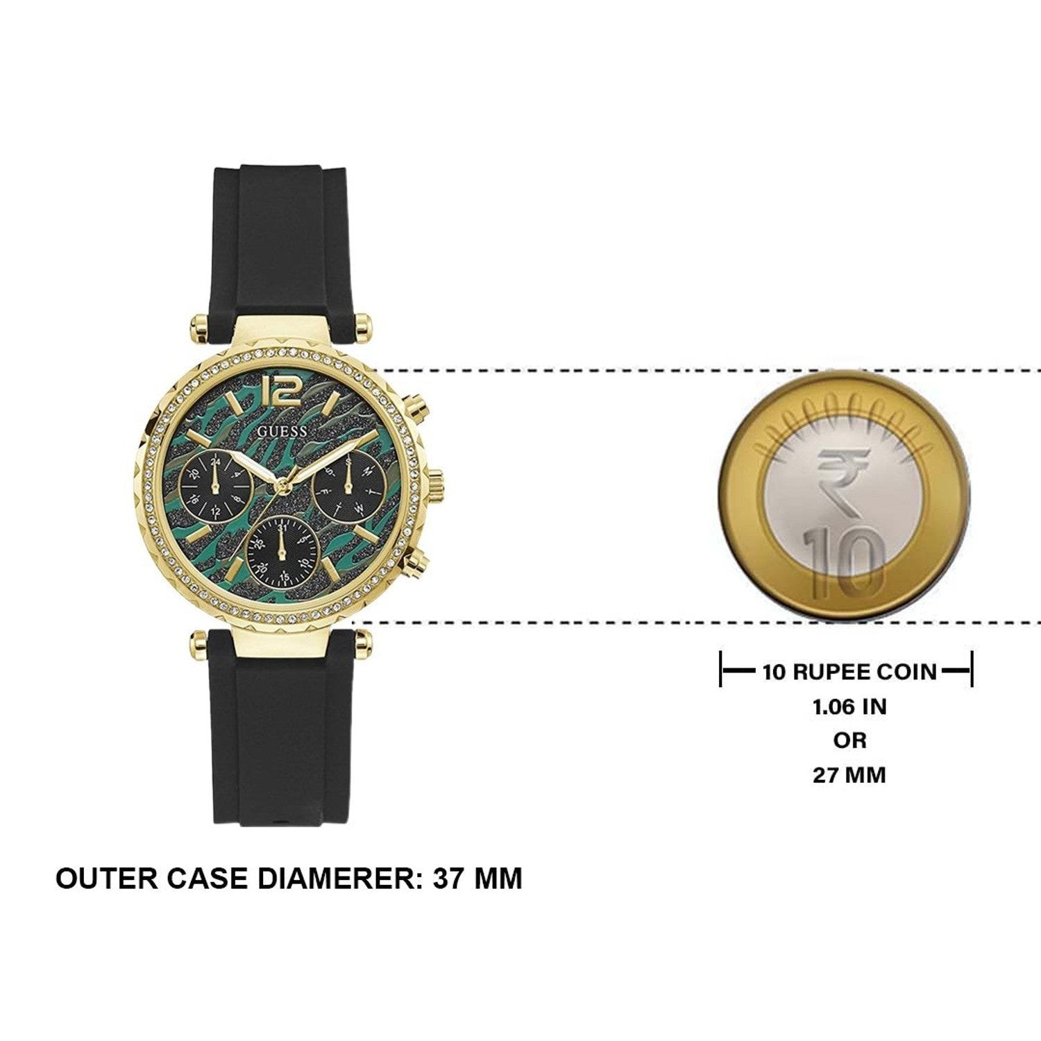  Shop Authentic Guess Solstice Green Dial Black Rubber Strap Watch for Women - GW0113L1 - Luxxuri
