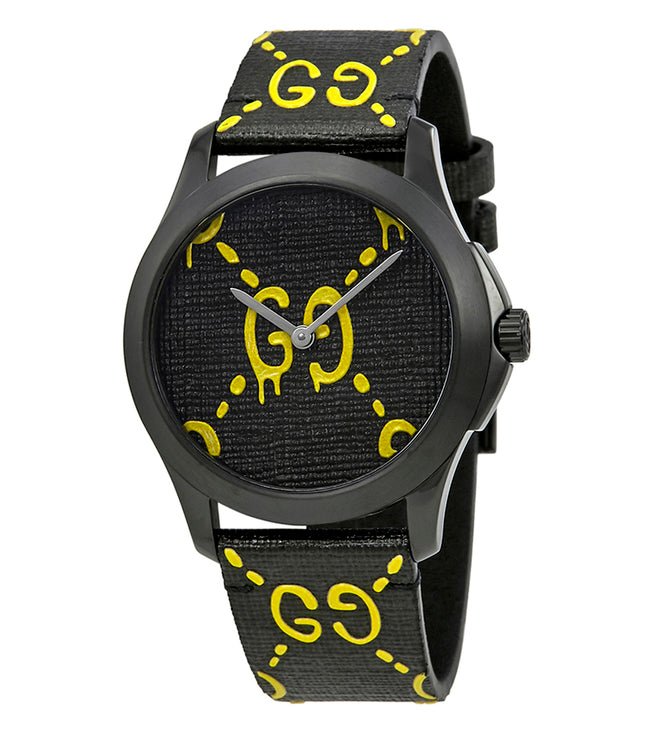  Shop Authentic Gucci G Timeless Ghost Black Dial Black Leather Strap Watch For Men - YA1264019 - Luxxuri