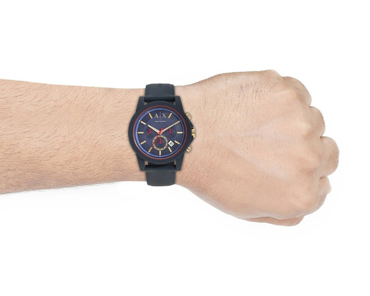  Shop Authentic Armani Exchange Outerbanks Chronograph Blue Dial Blue Silicone Strap Watch For Men - AX1335 - Luxxuri