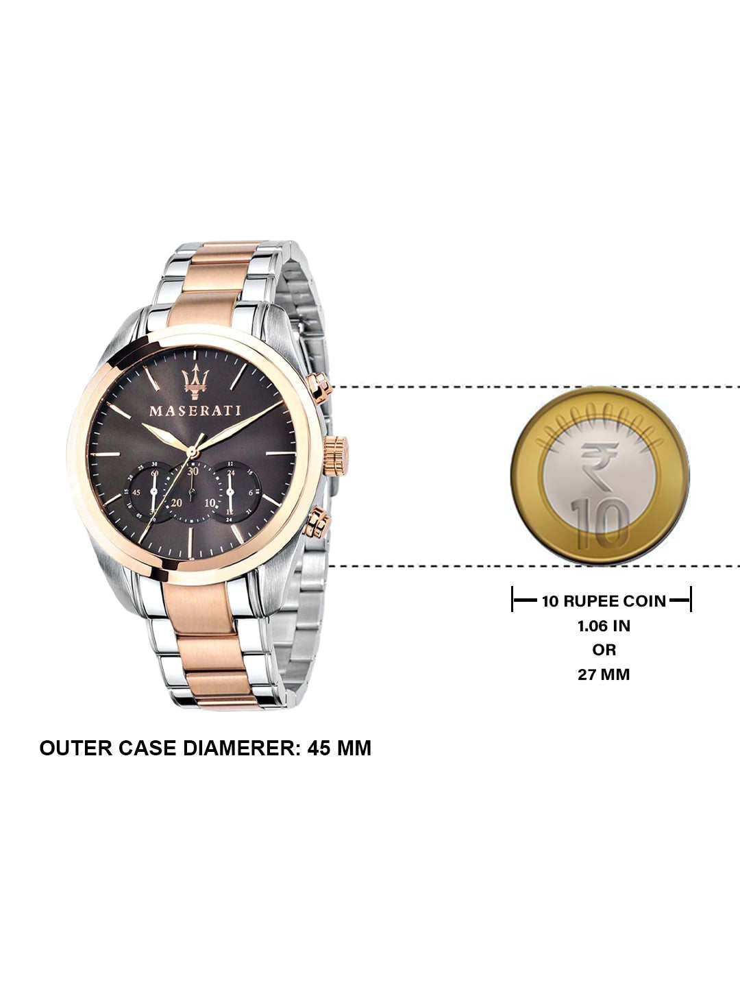  Shop Authentic Maserati Traguardo Chronograph Brown Dial Two Tone Steel Strap Men's Watch - R8873612003 - Luxxuri