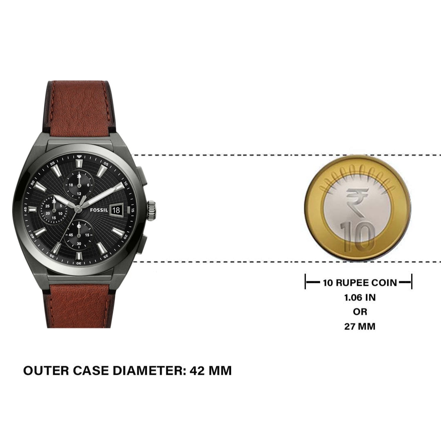 Shop Authentic Fossil Everett Chronograph Grey Dial Brown Leather Strap Watch for Men - FS5799 - Luxxuri