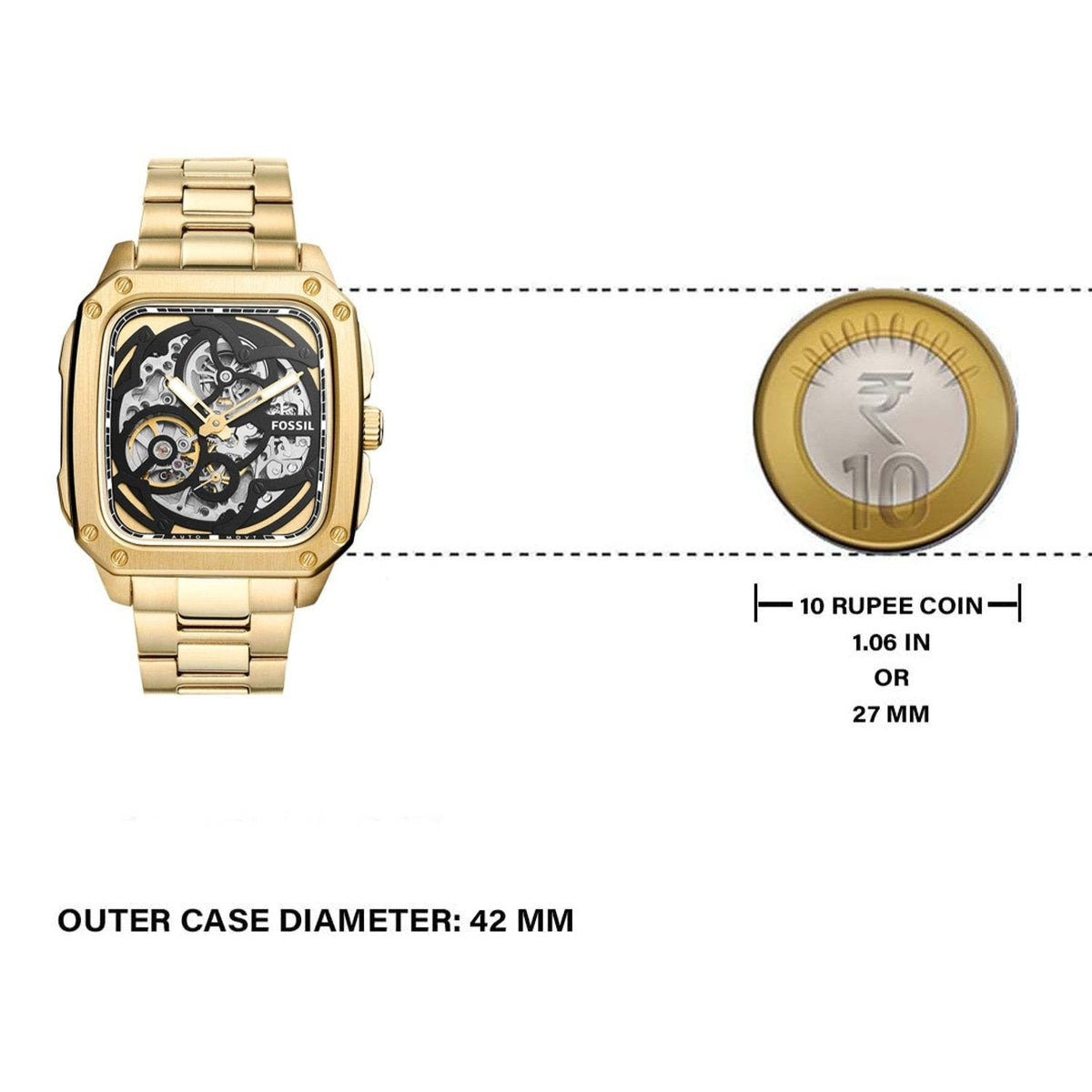  Shop Authentic Fossil Inscription Automatic Skeleton Black Dial Gold Steel Strap Watch for Men - BQ2573 - Luxxuri