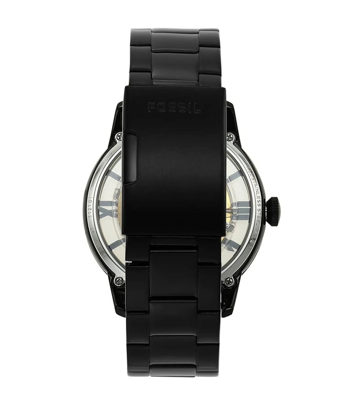  Shop Authentic Fossil Townsman Automatic Skeleton Black Dial Black Steel Strap Watch for Men - ME3197 - Luxxuri