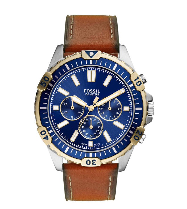  Shop Authentic Fossil Garrett Chronograph Blue Dial Brown Leather Strap Watch for Men - FS5625 - Luxxuri