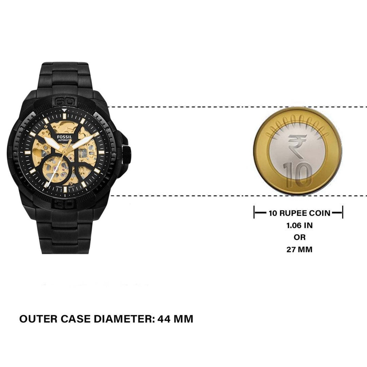  Shop Authentic Fossil Bronson Automatic Skeleton Black Dial Black Steel Strap Watch for Men - ME3217 - Luxxuri