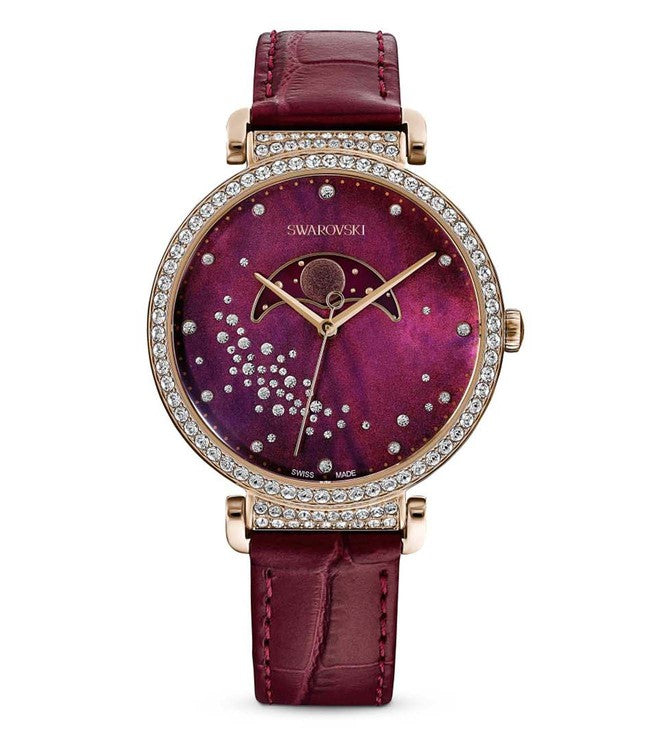  Shop Authentic Swarovski Passage Moon Phase Red Dial Red Leather Strap Watch for Women - 5613323 - Luxxuri