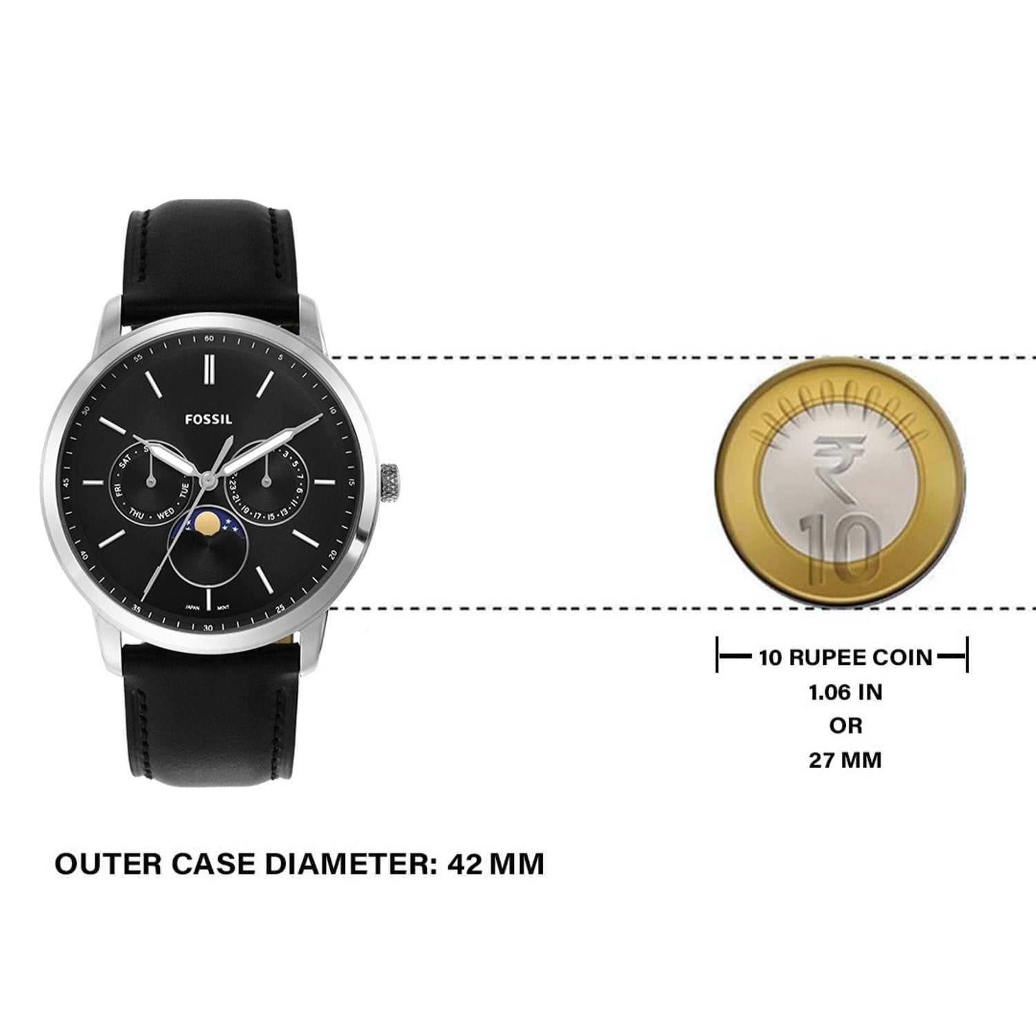  Shop Authentic Fossil Neutra Minimalist Moonphase Black Dial Black Leather Strap Watch for Men - FS5904 - Luxxuri